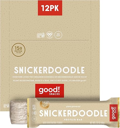 good! - Barras de Proteína Vegana Good! Snacks, Sabor Snickerdoodle, Sem Glúten, Baseada em Plantas, Baixo Açúcar, Alta Proteína, Substituto de Refeição Saudável