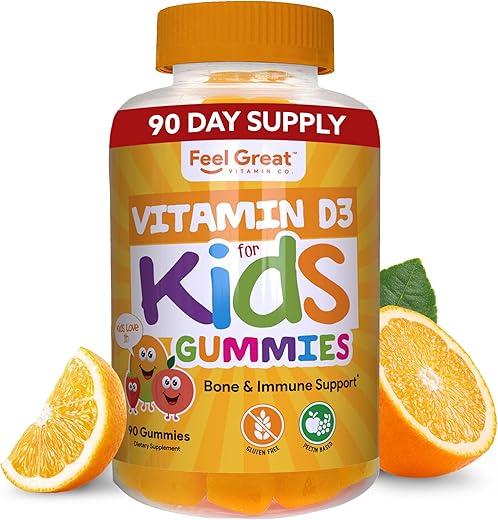 The Feel Great Vitamin Company - Vitamina D3 1000 UI em Gomas para Crianças | Gomas de Vitamina D para Ossos Saudáveis e Bom Humor