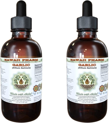 Extrato Líquido de Alho Sem Álcool, Alho Orgânico em Pó Seco Glicerito Suplemento Herbal Natural 2×120 ml - Hawaii Pharm