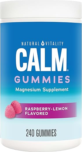 Calm – Suplemento de Citrato de Magnésio em Gomas para Alívio do Estresse, Suporte a uma Resposta Saudável ao Estresse, Livre de Glúten, Vegano, Framboesa Limão, 240 Gomas (Embalagem…) - Natural Vitality