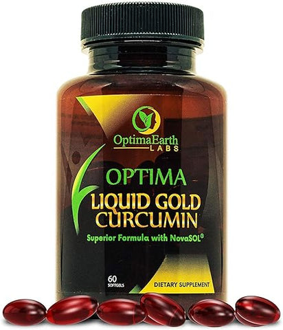 OptimaEarth Labs - OptimaEarth Liquid Gold Curcumin com NovaSOL – Suplemento de Cúrcuma de Absorção Aprimorada – Suporta a Saúde das Articulações e do Sistema Imunológico – 185x Mais BioDisponível do que o Tradicional – Marca OptimaEarth