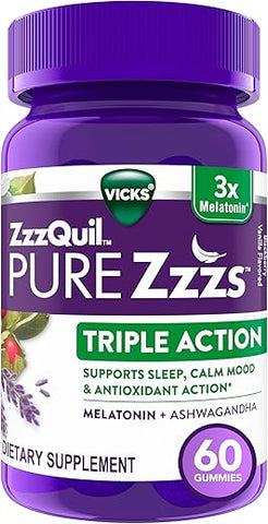 PURE Zzzs Triple Action – Gomas de Melatonina 6mg, Auxílio para Dormir com Ashwagandha, Calmante - ZzzQuil