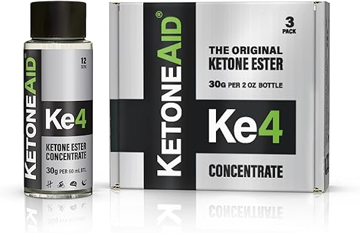 KE4 Pro – Bebida de Éster de Cetona | Sem Sal de Cetona, Sem Açúcar, Sem Cafeína | Éster Exógeno de D-BHB | 12 Porções por Frasco (3 Unidades) - KetoneAid