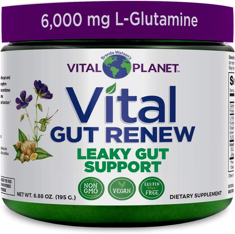 Renovação Vital do Intestino em Pó para Reparo do Intestino Permeável com L-Glutamina, Malva e Raiz de Gengibre, Raiz de Alcaçuz DGL e Aloe Vera Orgânica, L Glutamina 6000mg – Produto Vital Planet - Vital Planet
