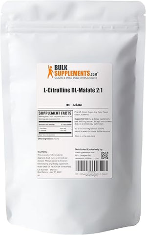 Suplemento BulkSupplements.com L-Citrulline Malate 2:1 em Pó – L Citrulline Malate, Citrulline Malate em Pó – Sem Sabor