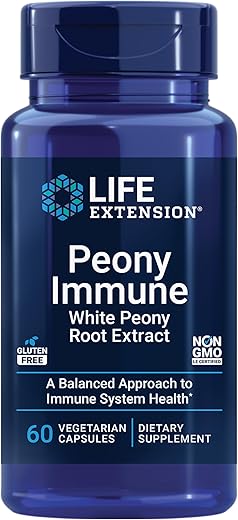 Peony Immune – Suporte à Saúde Imunológica, Raiz de Peônia Branca, Sistema Imunológico, Sem Glúten, Não-OGM, Vegetariano, 60 Cápsulas - Life Extension