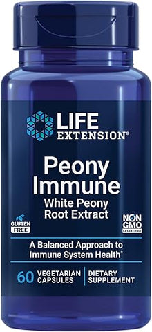 Peony Immune – Suporte à Saúde Imunológica, Raiz de Peônia Branca, Sistema Imunológico, Sem Glúten, Não-OGM, Vegetariano, 60 Cápsulas - Life Extension