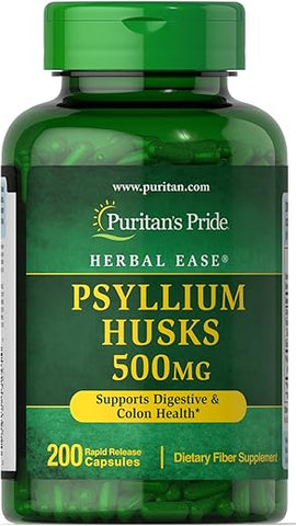 Puritan's Pride - Puritan’s Pride Psyllium Husks 500 mg – 200 Cápsulas | Fibra Natural para Saúde Digestiva