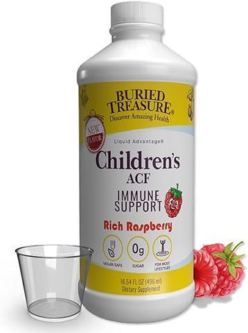 ACF Infantil Avançado Suporte Imunológico, Sabor Cereja, 473ml c/ Copo Dosador, Reforço Imunológico para Crianças, Fórmula Líquida de Imunidade Herbal c/ Vitamina C e Sabugueiro - Buried Treasure