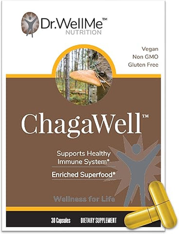 DR WELLME NUTRITION - ChagaWell™ 500mg Cápsulas de Cogumelo Chaga – Foco, Clareza Mental, Reforço Imunológico para Homens e Mulheres, Não-OGM