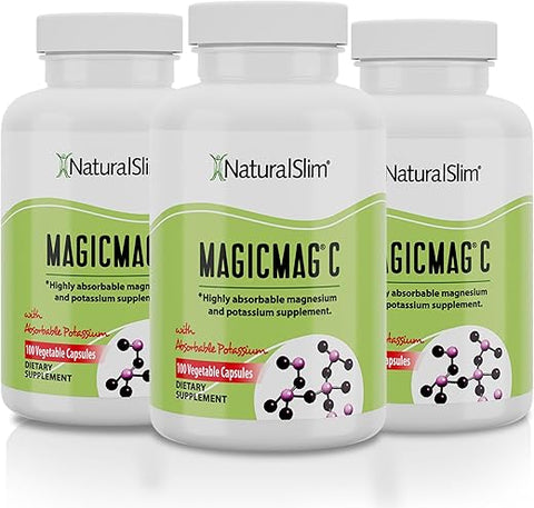 MagicMag Cápsulas de Citrato de Magnésio – Suplemento de Magnésio com Potássio Natural | Suporte ao Sono, Saúde Cardíaca e Alívio de Cãibras Musculares | Sem Glúten, 100g - NaturalSlim