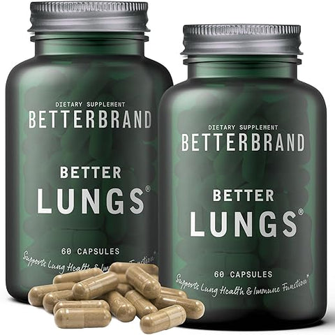 BetterLungs | Suplemento Diário para Saúde Respiratória (60 Cápsulas) | com Vitamina D, Sabugueiro, Ginseng, Verbascum e Cogumelo Reishi | para Saúde Pulmonar e Alergias | - Betterbrand