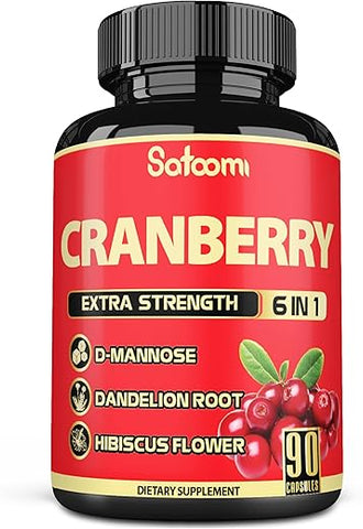 6 em 1 Cápsulas de Cranberry para Mulheres – Fornecimento de 3 Meses – Extrato de 6 Ingredientes Herbais – 90 Cápsulas Vegetais - Satoomi