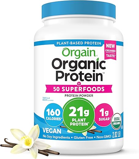 Proteína Vegana Orgânica em Pó 50 Superfoods, Baunilha – 21g Proteína Vegetal, 8g Fibra Prebiótica, Sem Lactose, Livre de Glúten, Não-OGM, 920g (Embalagem…) - Orgain