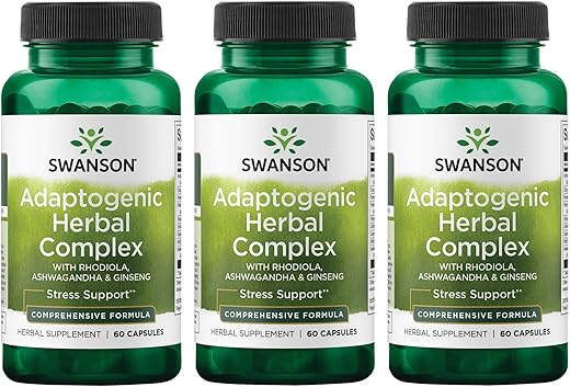 Complexo de Rhodiola Ashwagandha Ginseng para Energia, Humor, Sistema Imunológico e Nervoso – 60 Cápsulas (3 Pacotes) - Swanson