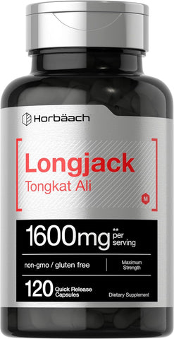 Horbäach Longjack Tongkat Ali for Men and Women | 120 Capsules | Extract Supplement | Maximum Strength Pills | Eurycoma Longifolia | Non-GMO and Gluten Free