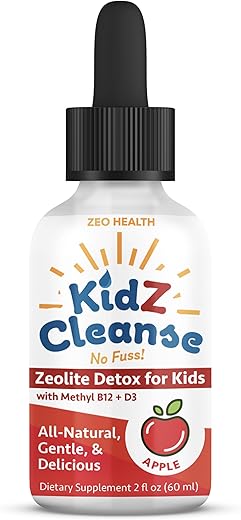 Zeo Health - Kidz Cleanse | Zeolite Detox para Crianças | Suporte para Desenvolvimento, Comportamento, Energia e Saúde Intestinal | Gotas Líquidas Pura de Zeolite com Metil B12 D3 (Maçã) | Fácil de Tomar
