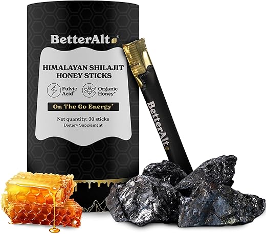 Better Alt - Melhor Alt Puro Himalaia Shilajit Sticks com Mel Orgânico e Açafrão | Fácil Consumo Shilajit | 30 Sticks para Energia Extra