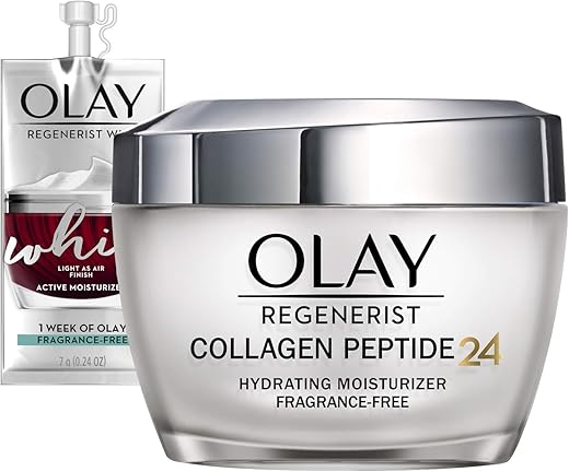Creme Hidratante Facial Olay Regenerist Collagen Peptide 24 com Niacinamida para Pele Firme, Antirrugas sem Fragrância 50ml + Olay Whip Tamanho Viagem para Pele Seca