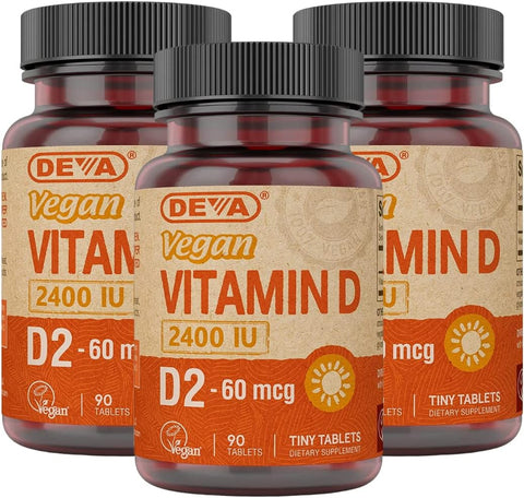 Vegan Vitamina D2 60 mcg 2400 UI, Suplemento de Ergocalciferol sem Ingredientes de Origem Animal, 90 Comprimidos (Pacote com 3) – Deva Vegan Vitamin D2 60 mcg 2400 UI, Ergocalciferol, 90 Comprimidos (Pacote com 3) - DEVA