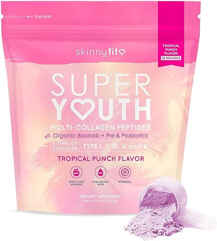 Super Youth Tropical Punch – Colágeno Multi-Peptídeos Probióticos, Fibra de Baobá, Vinagre de Maçã, Ácido Hialurônico | 100g - SkinnyFit