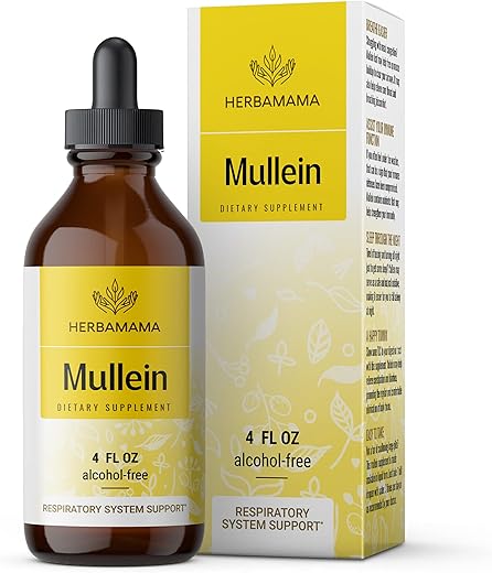 HERBAMAMA - Tintura de Folha de Verbascum – Limpeza Pulmonar – Gotas Veganas de Verbascum – Desintoxicação Pulmonar – Suporte Respiratório e Imunológico – Extrato Líquido de Suplemento Natural 120 ml
