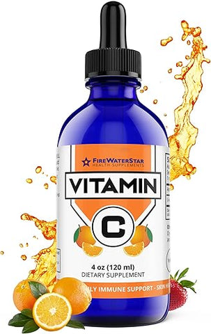 FIREWATERSTAR HEALTH SUPPLEMENTS - FWS Liquid Vitamin C – Suplemento de Vitamina C Líquida Bioativa para Adultos e Crianças – Orgânico, Vegano, Ácido Ascórbico Puro – Saúde da Pele, Suporte Imunológico e Antioxidantes