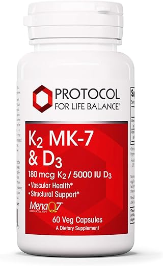 PROTOCOL FOR LIFE BALANCE - Protocolo K2 MK-7: Suplemento de Vitamina K2 para uma Saúde Óssea Forte – 60 cápsulas de 1000 mcg