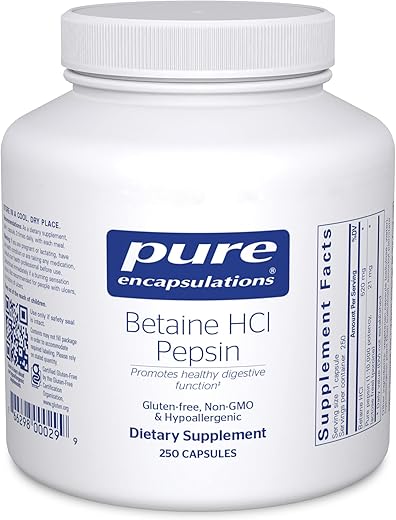 Betaine HCl Pepsin – Suplemento de Enzimas Digestivas para Auxiliar na Digestão – Marca Pure Encapsulations - Pure Encapsulations