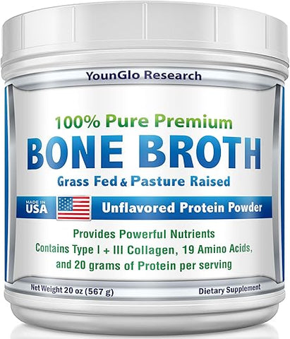 YounGlo Research - Pó de Proteína de Caldo de Osso de Carne 20 oz, Alto em Colágeno – Marca: Bone Broth