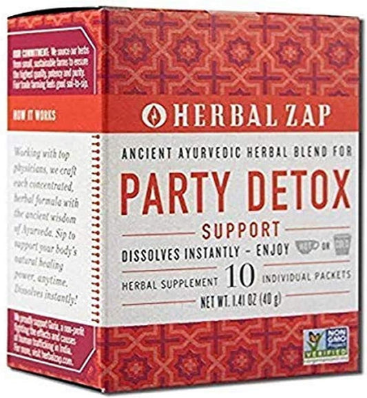 Party Detox – Suplemento Herbal Ayurvédico Instantâneo para Aliviar, Calmar e Restaurar. 1 Caixa com 10 Pacotes - Herbal Zap