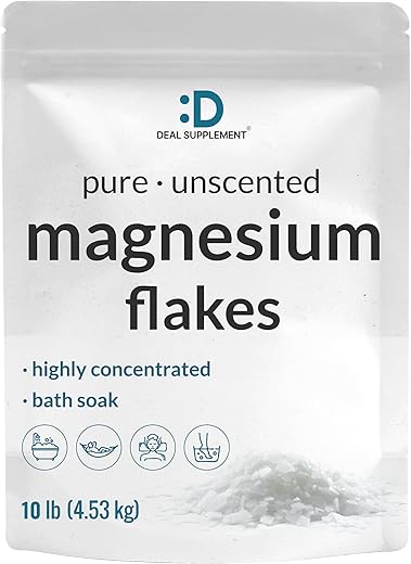 DEAL SUPPLEMENT - Unscented Magnesium Flakes, 10lbs – Pure Magnesium Chloride – Natural Epsom Salt Substitute – Highly Concentrated – Great for Foot Soak or Full Bath – Hydrates Skin & Promotes…