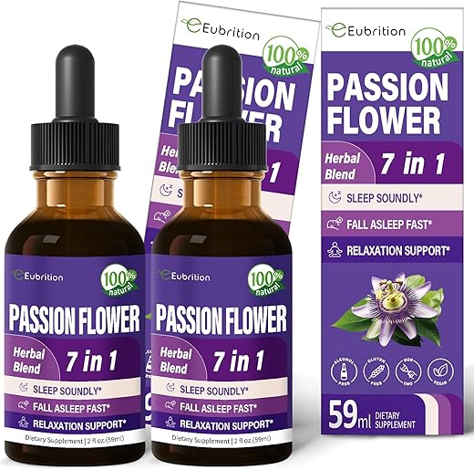 Eubrition - Gotas Líquidas de Passiflora para Apoio ao Sono, Fórmula Herbal Natural com Raiz de Valeriana e Extrato de Camomila para Dormir Profundamente