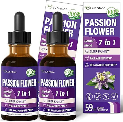 Eubrition - Gotas Líquidas de Passiflora para Apoio ao Sono, Fórmula Herbal Natural com Raiz de Valeriana e Extrato de Camomila para Dormir Profundamente
