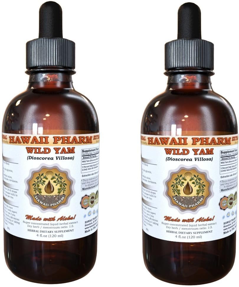 Wild Yam Extrato Líquido, Tintura de Wild Yam (Dioscorea Villosa), Hawaii Pharm, EUA, 2×120 ml