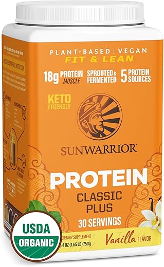 Proteína Orgânica Vegana em Pó à Base de Plantas | 5 Superfoods Quinoa Chia Seed Livre de Soja, Laticínios e Glúten | Livre de Sintéticos e Não-OGM | Baunilha 30 Porções | Classic Plus - Sunwarrior