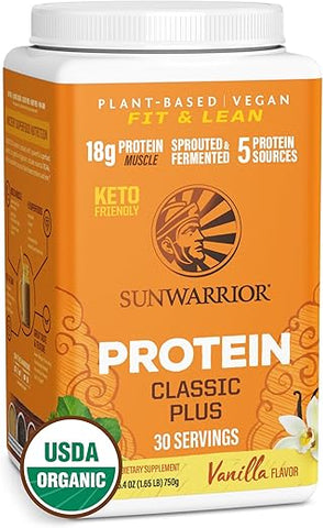 Proteína Orgânica Vegana em Pó à Base de Plantas | 5 Superfoods Quinoa Chia Seed Livre de Soja, Laticínios e Glúten | Livre de Sintéticos e Não-OGM | Baunilha 30 Porções | Classic Plus - Sunwarrior