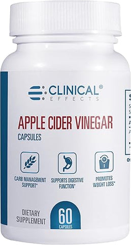 Cápsulas de Vinagre de Maçã – 1300mg de Vinagre de Maçã Puro para Gerenciamento de Peso, Saúde Cardíaca e Suporte Energético – 60 Cápsulas Vegetais de ACV – Fabricado nos EUA - Clinical Effects