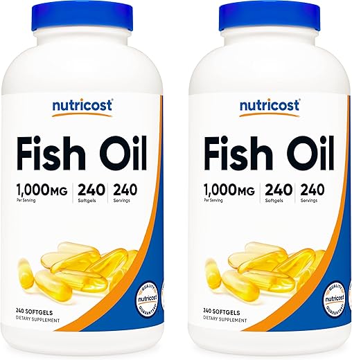 Óleo de Peixe 1000mg (560mg de Ômega-3), 240 Cápsulas (2 Frascos) – Alta Qualidade - Nutricost