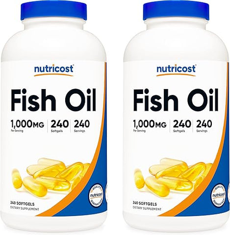 Óleo de Peixe 1000mg (560mg de Ômega-3), 240 Cápsulas (2 Frascos) – Alta Qualidade - Nutricost