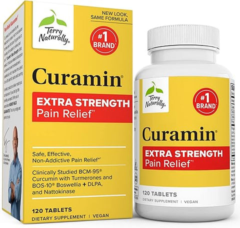 Curamin Extra Strength – 120 Comprimidos – Alívio Não Viciante da Dor com Curcumina, Boswellia, DLPA - Terry Naturally