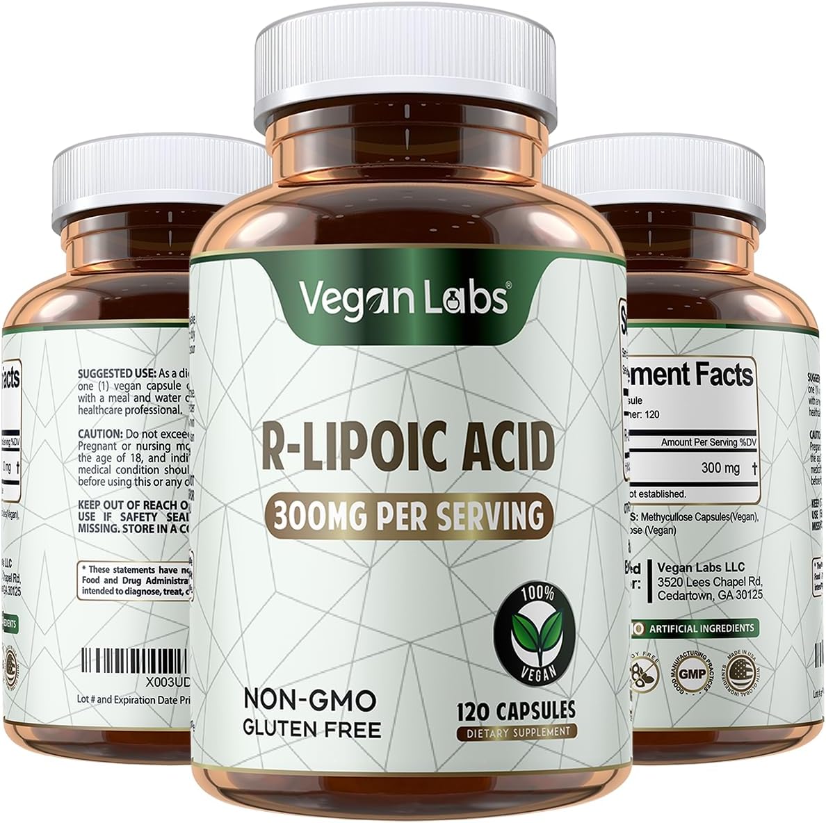 Ácido R-Lipoico 300MG, 120 Cápsulas Veganas – Suporte à Energia Celular e Proteção Antioxidante – Livre de Glúten, Não-OGM, Suplemento de R-ALA Estabilizado – Fornecimento de 4 Meses - Vegan Labs