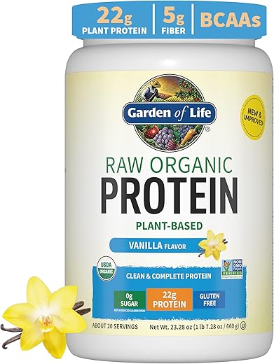 Proteína Orgânica em Pó Garden of Life Baunilha, 20 Porções: Vegana, Sem Glúten, Orgânica, Não-OGM, Shake de Proteína Livre de Açúcar à Base de Plantas com Probióticos