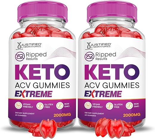 Justified Laboratories - (2 Pacotes) Gummies Extreme Ripped Results Keto ACV 2000MG – Gummies Ripped Results Keto de Vinagre de Maçã Formulados com Suco de Romã e Beterraba em Pó B12 Vegan Non GMO 120 Gummys