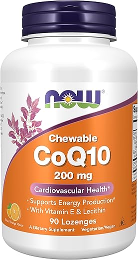 CoQ10 200 mg – Grau Farmacêutico, Forma All-Trans produzida por Fermentação – 90 Pastilhas - NOW Foods