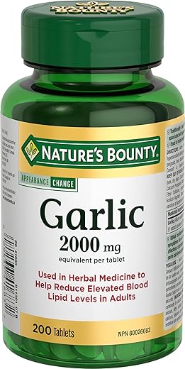 Nature's Bounty - Nature’s Bounty Alho 2000mg, 200 Comprimidos – Benefícios para a saúde e bem-estar | Comprimidos de alho de alta potência | Marca Nature’s Bounty