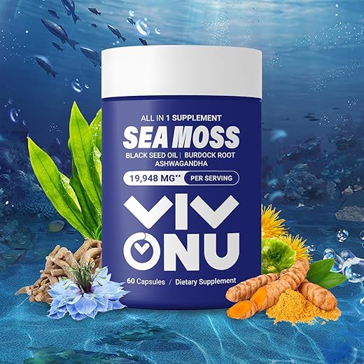 VivoNu - Óleo de Semente de Nigela, Ashwagandha, Shilajit, Gengibre e Cápsulas de Musgo do Mar com Bardana, Cúrcuma e Vitaminas C – 100% Natural e Potente