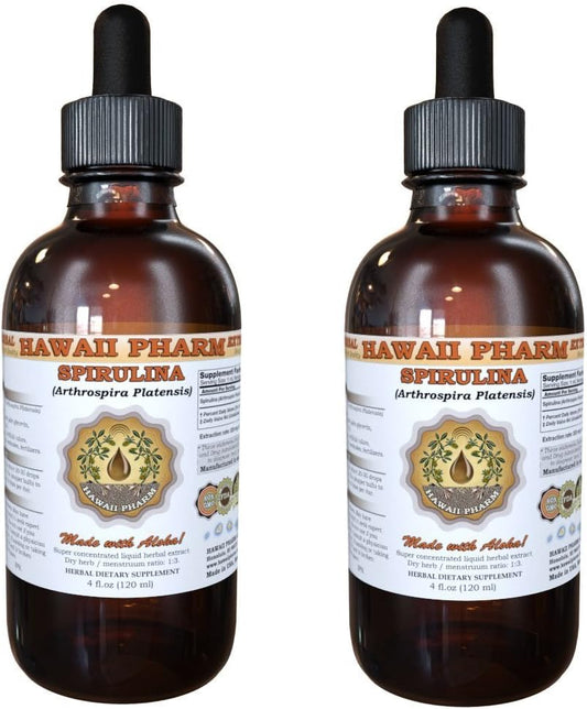 Spirulina Líquida Orgânica (Arthrospira platensis) – Extrato, Hawaii Pharm, 2×2 fl.oz (60ml), Produto dos EUA
