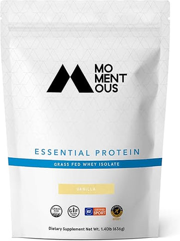 Essential – Pó de Proteína Isolada de Soro de Leite – 20g Proteína Isolada – Certificado NSF, Sem Glúten, 24 Porções para Uso Diário Essencial, Baunilha (Embalagem Pode Variar) - Momentous