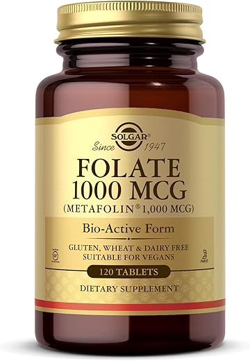 SOLGAR - Solgar Folate 1000 mcg – 120 Comprimidos | Metafolin Bio-ativo – Saúde do Coração – Vegano, Sem Glúten, Sem Lactose, Kosher – 120 Porções